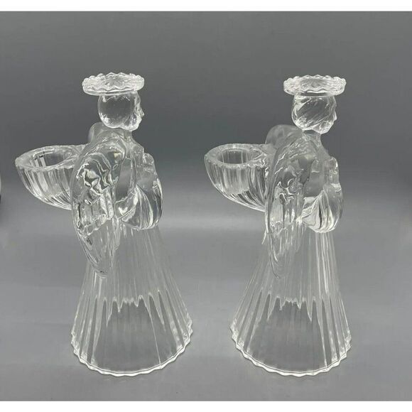 Vintage Pair Lead Crystal Praying Angel Candle Holders Set Of 2‎ - Picture 3 of 6